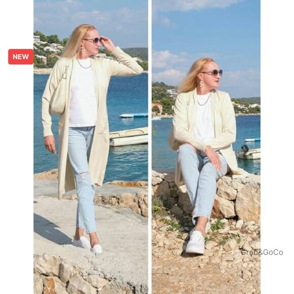 Lightweight Long Cardigan Sweater Open Front Duster Maxi Chic Elegant - Picture 6 of 8